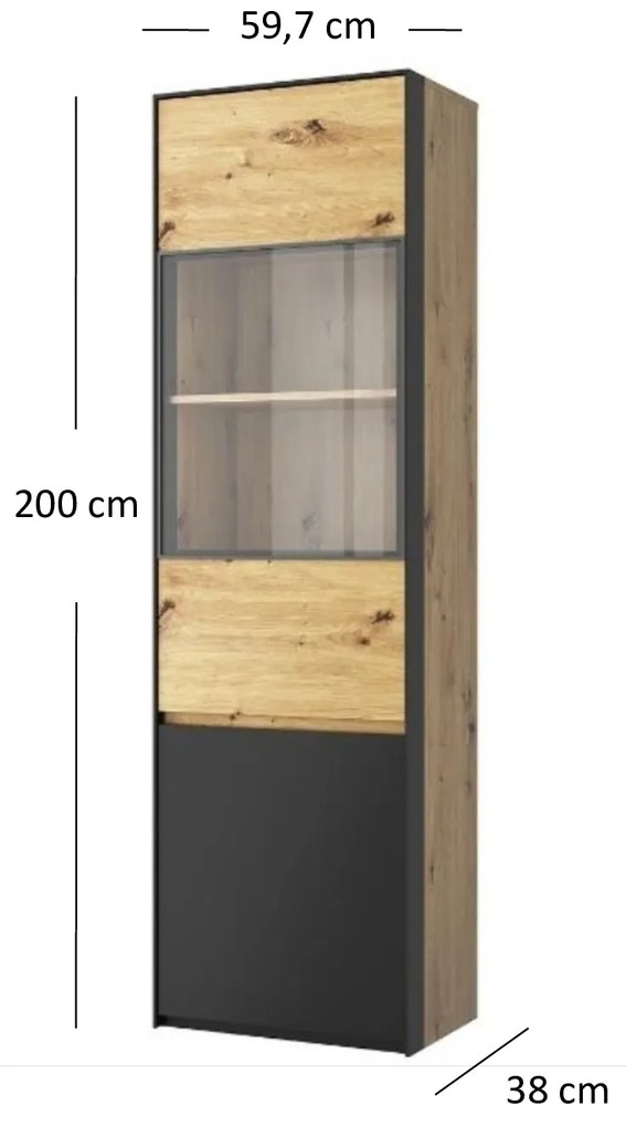 Vitrină Bobbie 1D1W (Stejar artisan + negru). 1052776