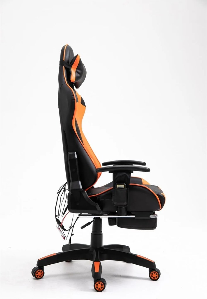 Scaun gaming, cu Masaj si Incalzire, telecomanda Wireless, functie recliner, SIG 5999, Negru/Portocaliu