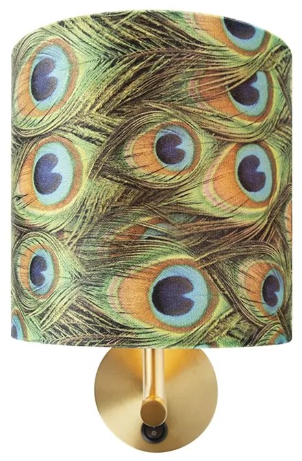 Lampă de perete vintage aurie cu abajur din catifea 20/20/20 paun - Combi
