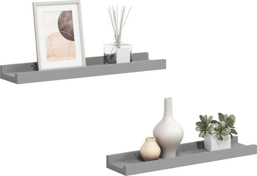 vidaXL Rafturi rame foto cu bordură, 2 buc., gri, 40 x 9 x 3 cm, MDF