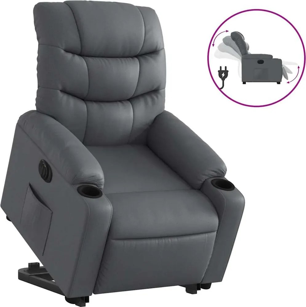 vidaXL Fotoliu rabatabil electric cu ridicare, gri, piele ecologică