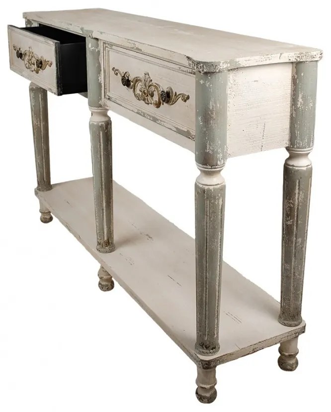 Consola gri, din lemn, 2 sertare, aspect vintage, Muse