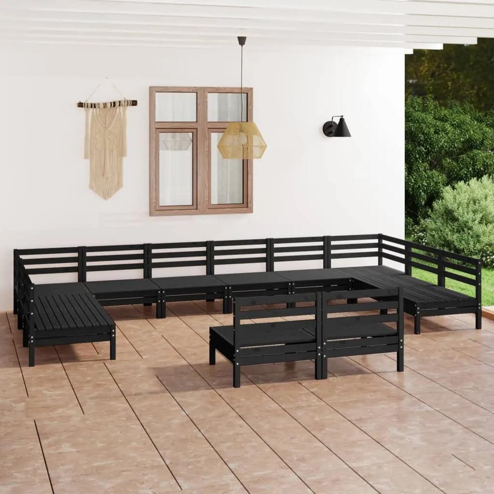 3083458 vidaXL Set mobilier de grădină, 12 piese, negru, lemn masiv de pin