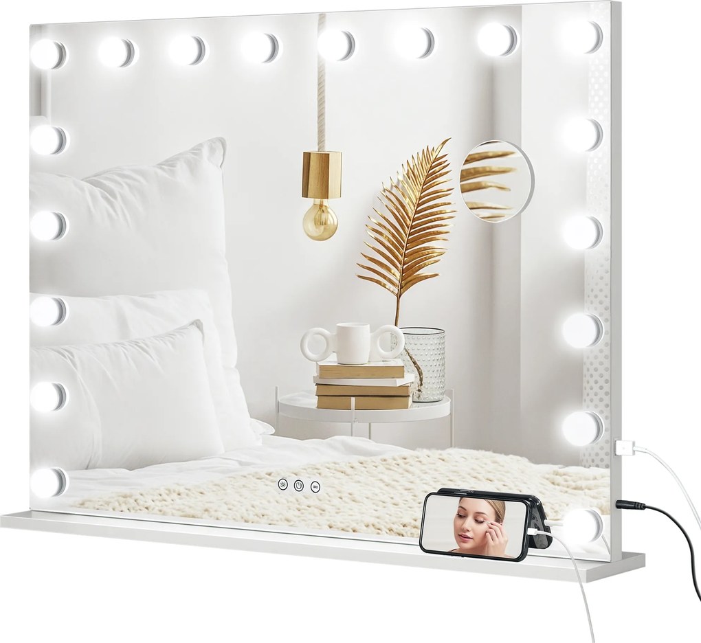 HOMCOM Oglindă machiaj luminoasă LED intensitate reglabilă, oglindă de mărire port USB, 80 x 62 cm | Aosom Romania