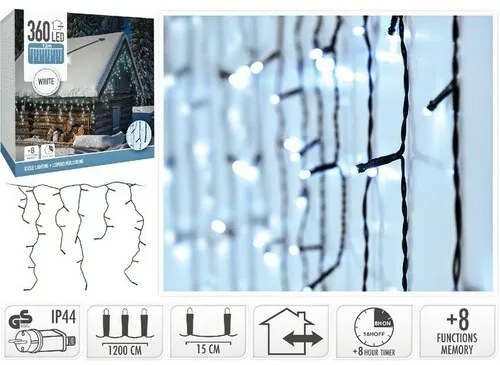 Instalație luminoasă Ploaie curgătoare 12 m, 360 LED, alb rece, 12 m