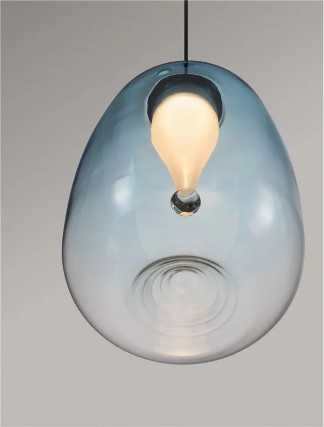 Pendul LED modern, Metal, Sticla, Albastru deschis, OBLO