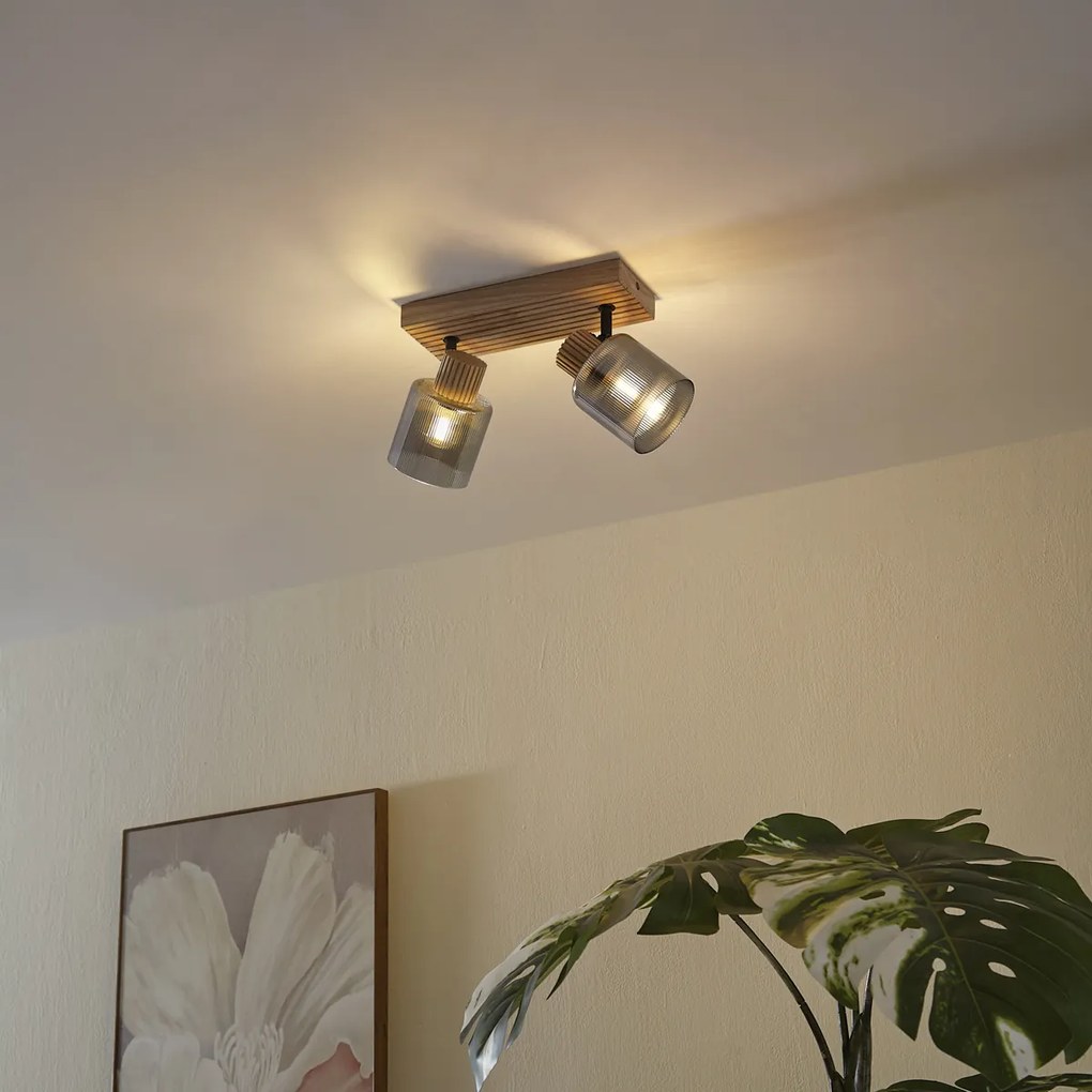 Spot inteligent din lemn cu sticlă fumurie cu 2 lumini rotativ și înclinabil, inclusiv WiFi G45 - Gracy