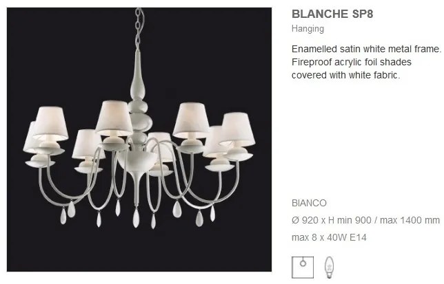 Candelabru 8 brate diametru 92cm BLANCHE SP8 BIANCO 035574