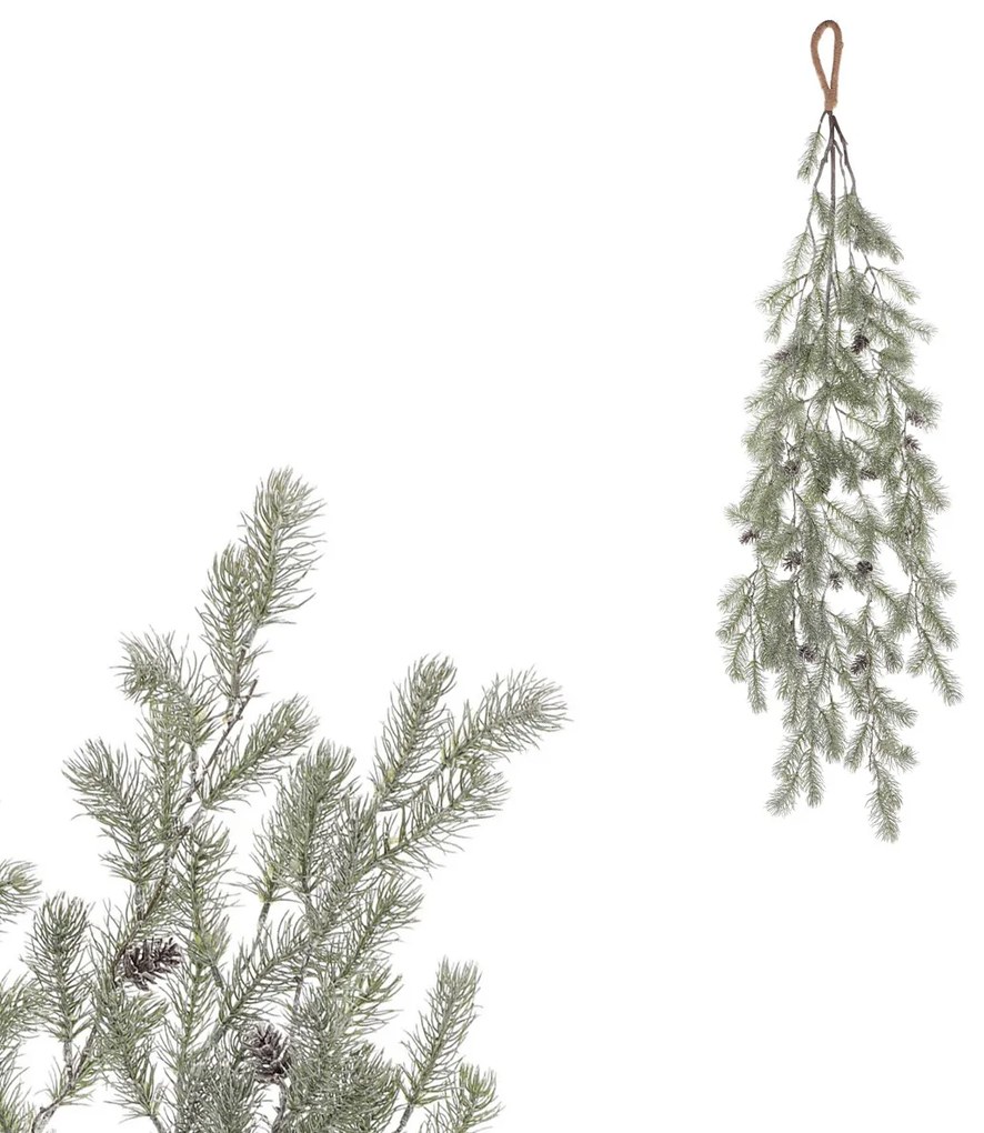 Ramură artificială suspendată cu conuri, 100 cm, efect înghețat