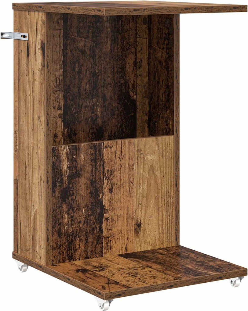 vidaXL Masă laterală cu roata Lemn vechi 40 x 35 x 60 cm Lemn compozit