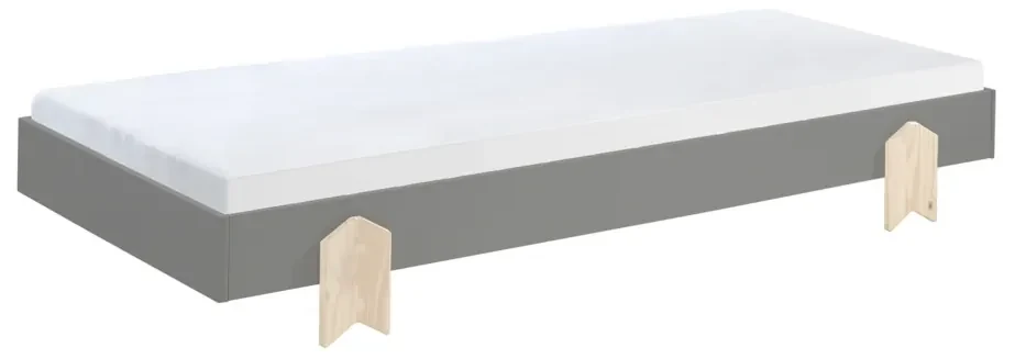 Set 2 paturi stivuibile pentru copii MODULO, din MDF și pin masiv, cu somiere cu lamele incluse – Vipack