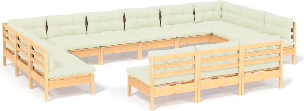 vidaXL Set mobilier grădină cu perne crem, 13 piese, lemn masiv de pin