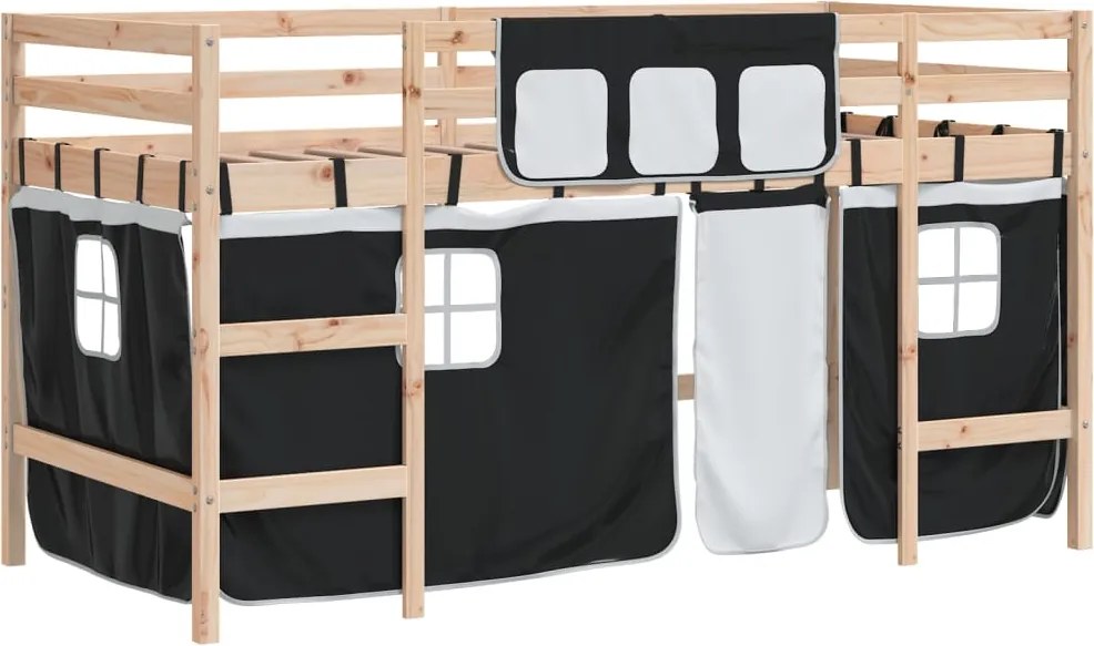 vidaXL Pat etajat de copii cu perdele, 80x200 cm, lemn masiv pin