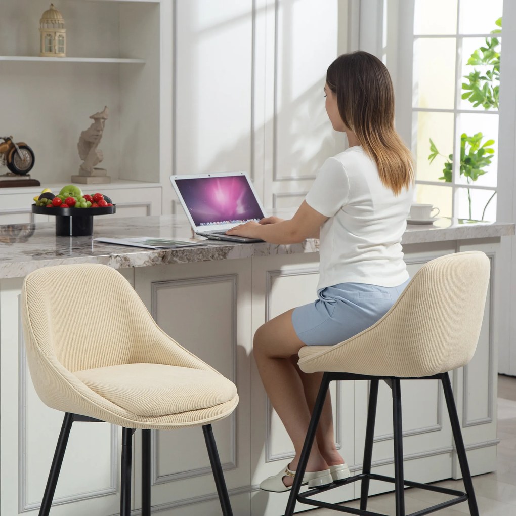 HOMCOM Set 2 Scaune de Bar cu Spătar și Brațe Rotative din Catifea Bej | Aosom Romania