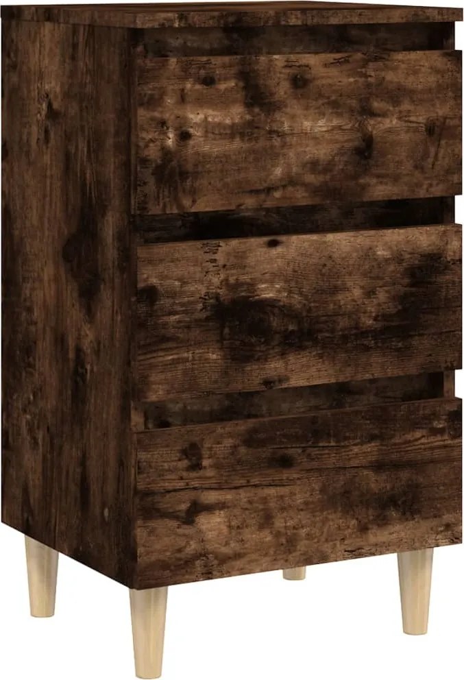 vidaXL Noptieră cu picioare lemn masiv, stejar afumat, 40x35x69 cm