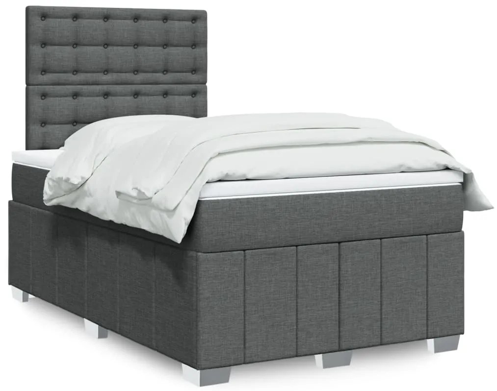 vidaXL Pat box spring cu saltea, gri închis, 120x200 cm, textil