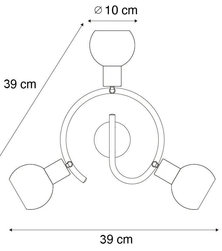 Spot inteligent de tavan negru cu sticlă fumurie 3 lumini incl. WiFi P45 - Vidro
