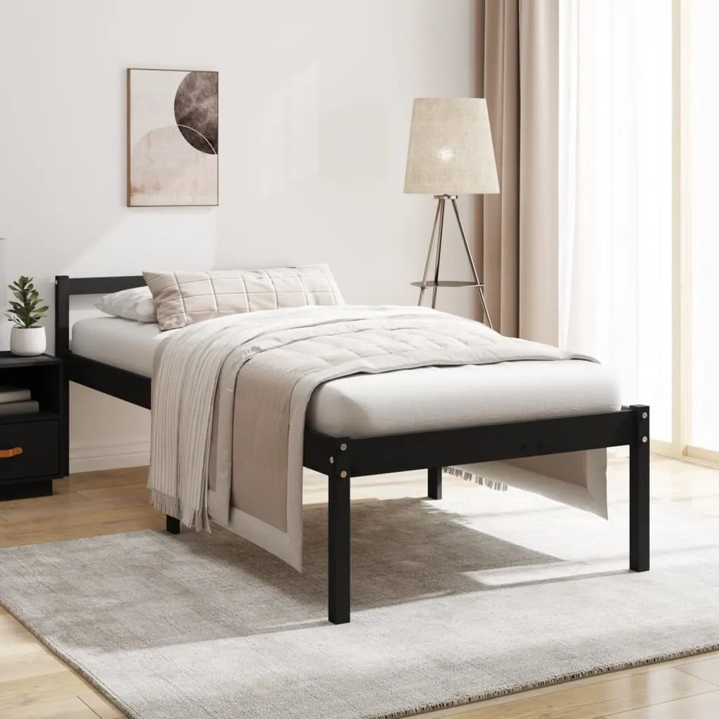 810608 vidaXL Pat pentru seniori, negru, 100x200 cm, lemn masiv de pin