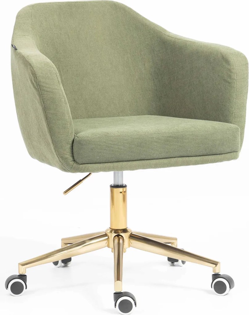 HR832K Scaun Catifea Reiată Premium culoare verde salvie cu Bază Aurie