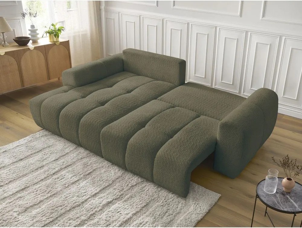 Colțar kaki extensibil/cu spațiu de depozitare cu tapițerie din țesătură bouclé (cu colț pe partea stângă/cu șezlong) Roxelane – Bobochic Paris