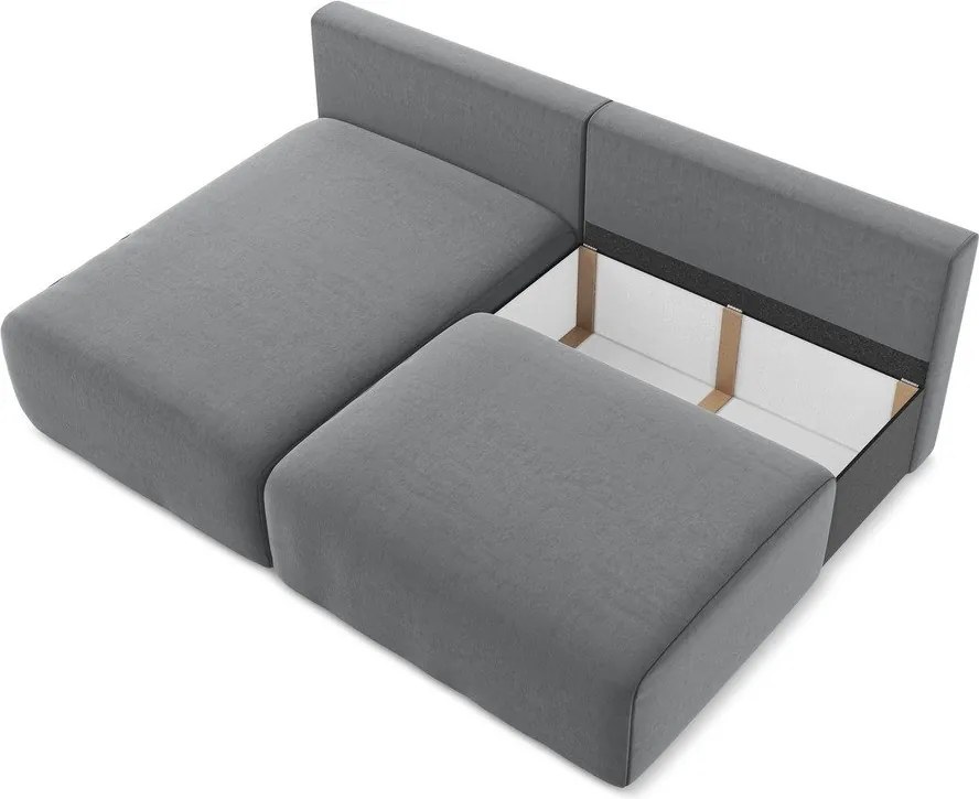 Colțar gri extensibil/cu spațiu de depozitare cu tapițerie din catifea (cu colț pe partea stângă/cu șezlong) Kalena – Makamii