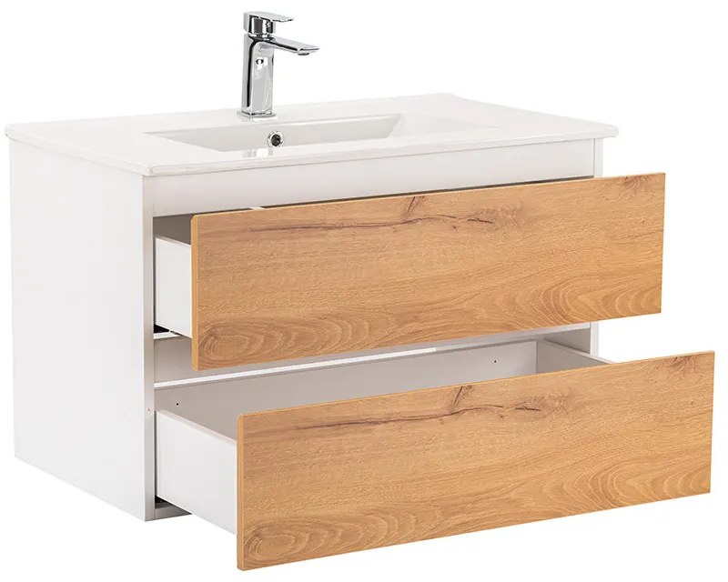 Dulap inferior Vario Forte 80 cu lavoar, stejar alb