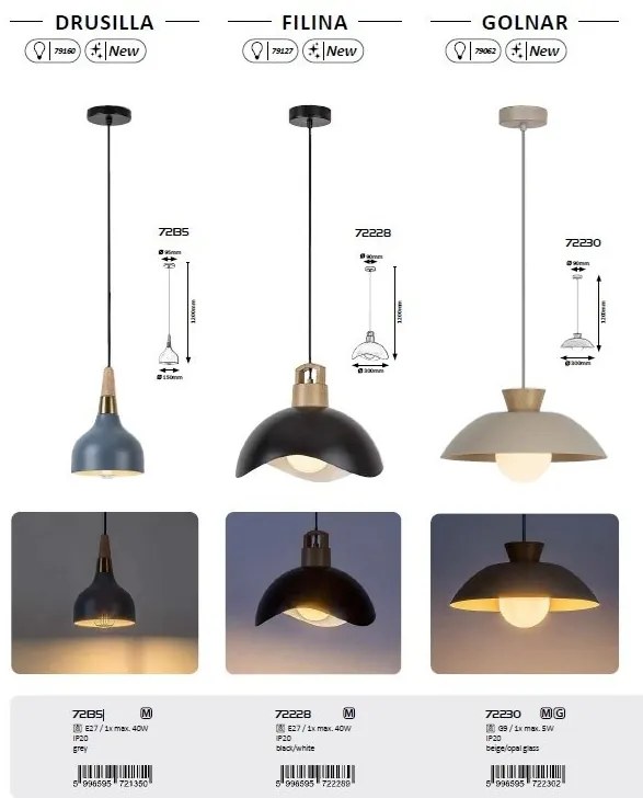 Pendul stil nordic metal negru Filina