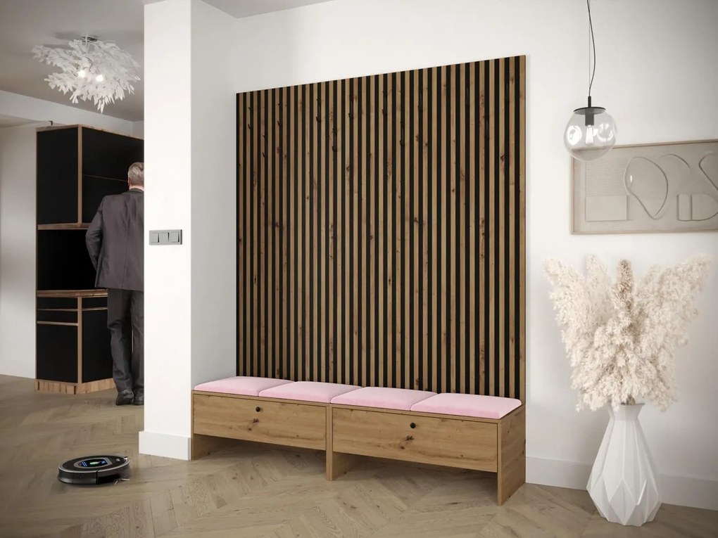 Mobilier hol Esmaldos V (Stejar artisan + Negru + Roz) . 1104710