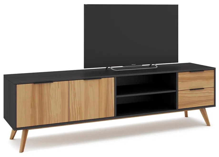 Comodă TV negru/natural din lemn de pin 180x53 cm Lavis – Marckeric