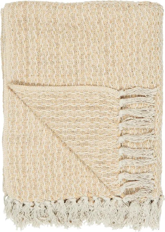 IB Laursen Pled din bumbac CREAM/YELLOW PATTERN 160x130 cm