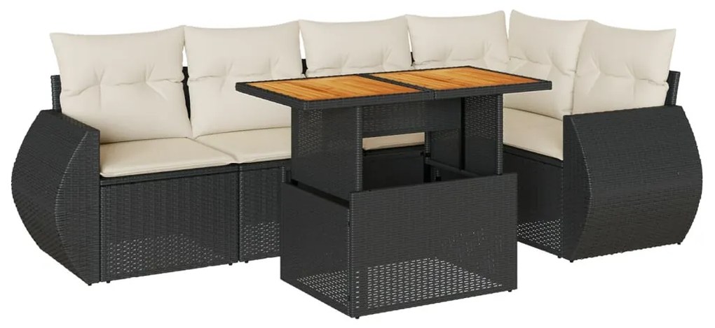 3327262 vidaXL Set mobilier de grădină cu perne, 6 piese, negru, poliratan