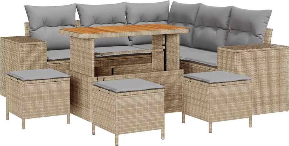 vidaXL Set de canapele pentru grădină 9 pcs Beige și gri deschis