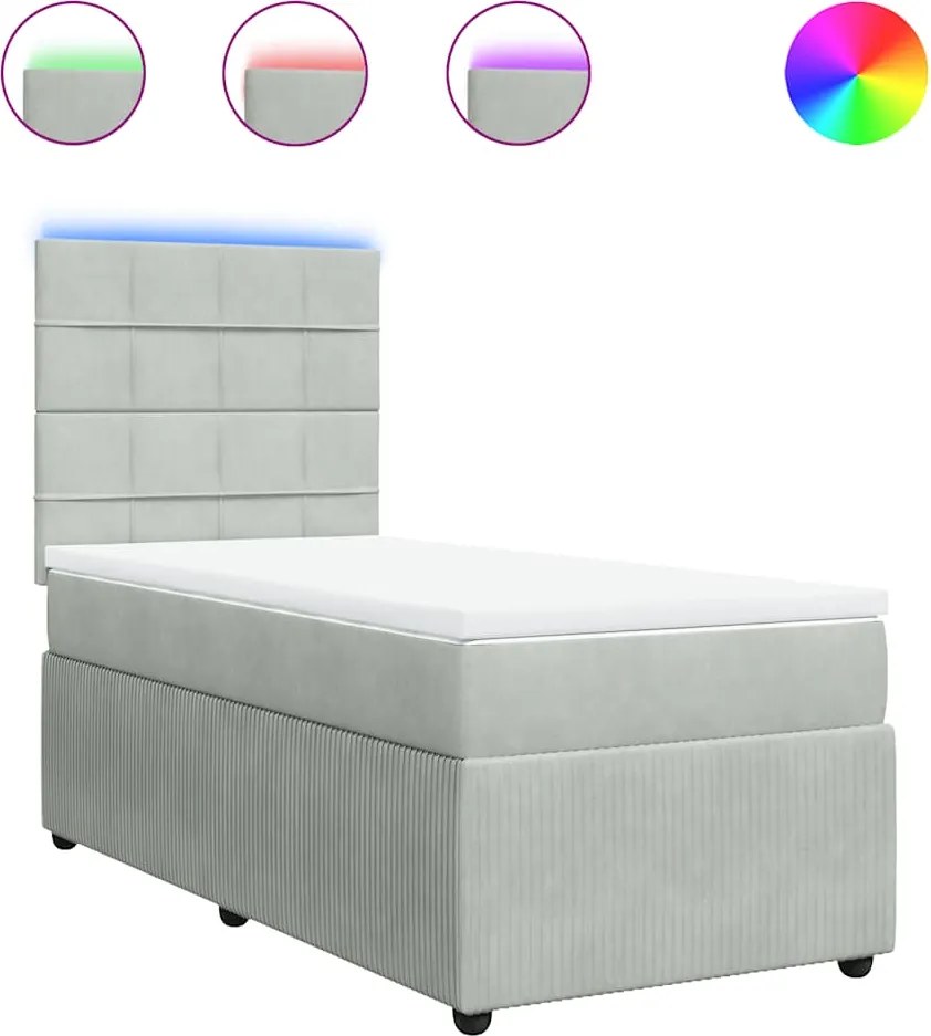vidaXL Pat box spring cu saltea, gri deschis, 100x200 cm, catifea
