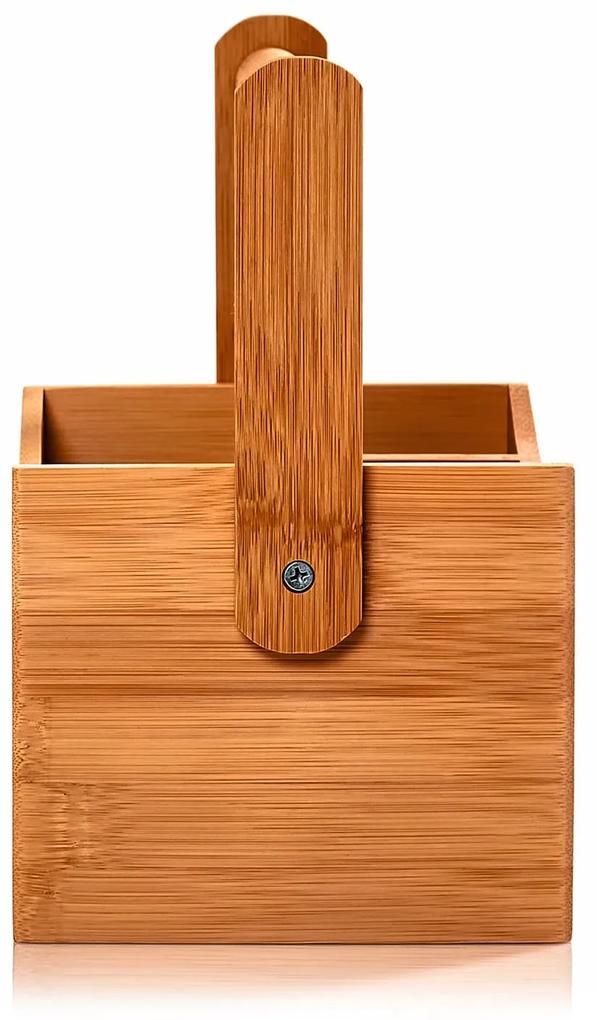 Suport pentru birou cu mâner, 4 compartimente, 22,5 × 12 × 17 cm, 100% bambus