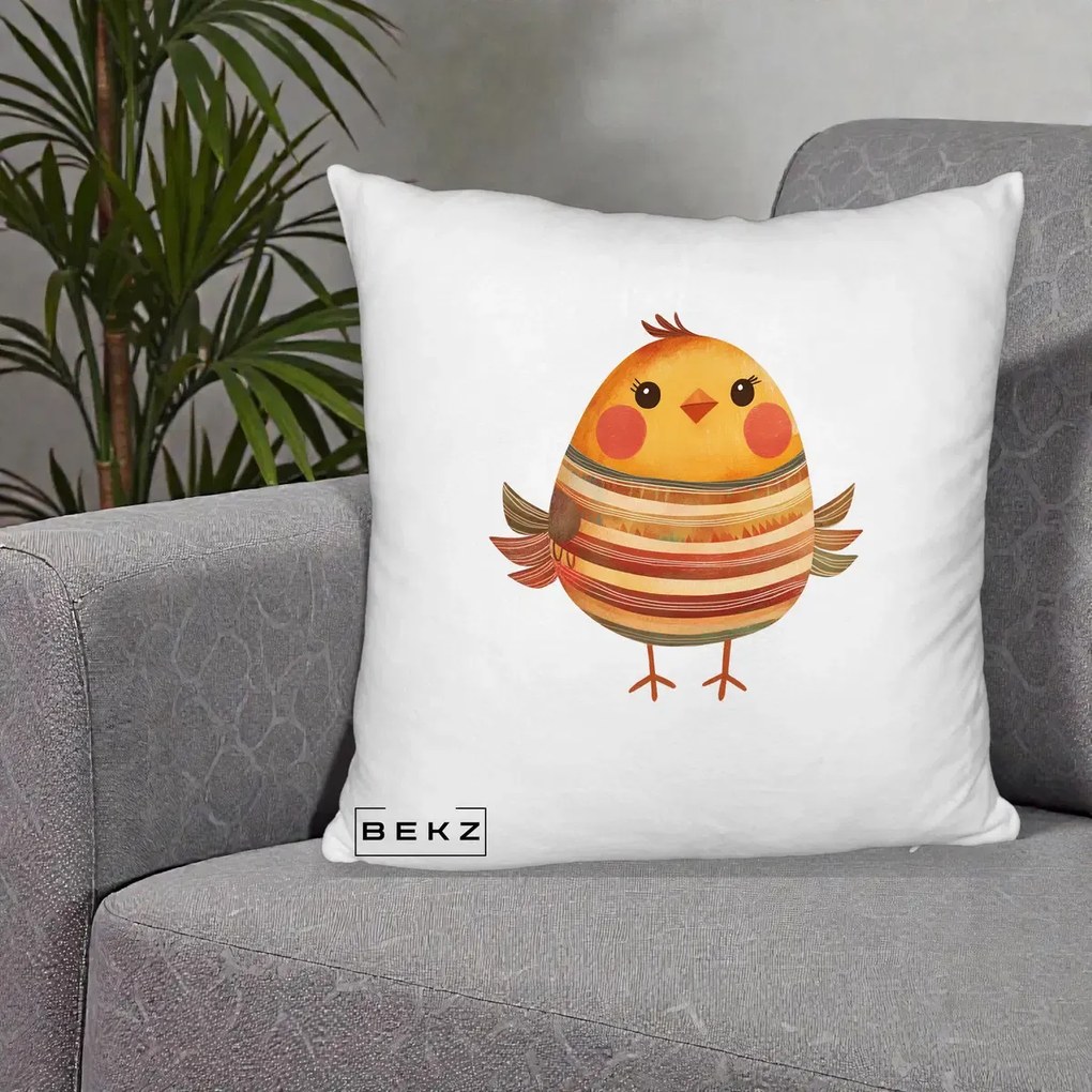 Perna Decorativa Pui Kawaii Portocaliu Dungi Calde, 40x40 cm, Alb Pufos, Husa Detasabila, Perna Inclusa, BEKZ®