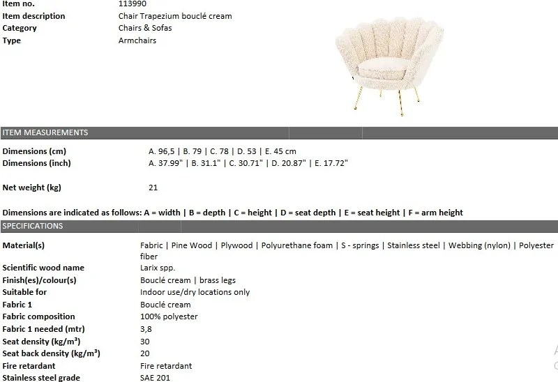 Fotoliu design elegant LUX Trapezium crem 113990 HZ