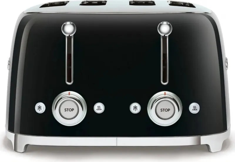 Prăjitor de pâine SMEG 50's Style TSF03BLEU, 2000 W, 4 felii, 6 niveluri, Tava pentru firimituri, Cablu integrat, Oțel inoxidabil, Negru