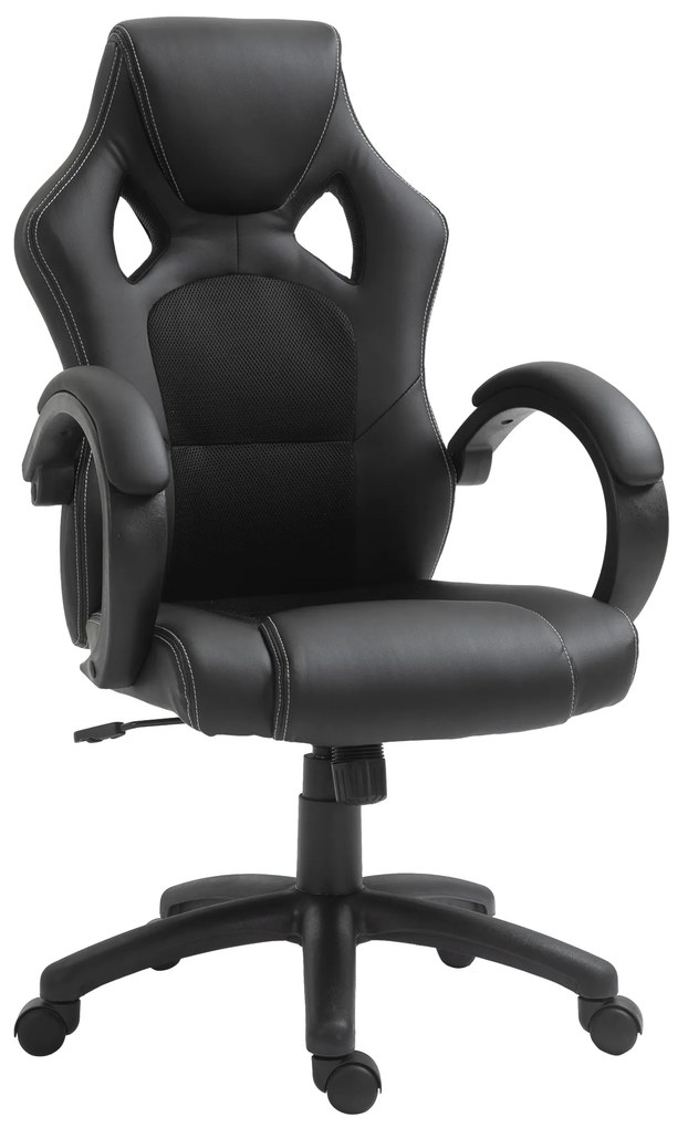 HOMCOM Scaun pentru birou, cu roti rotative la 360°, scaun gaming, inaltimea reglabila, Negru | Aosom Romania