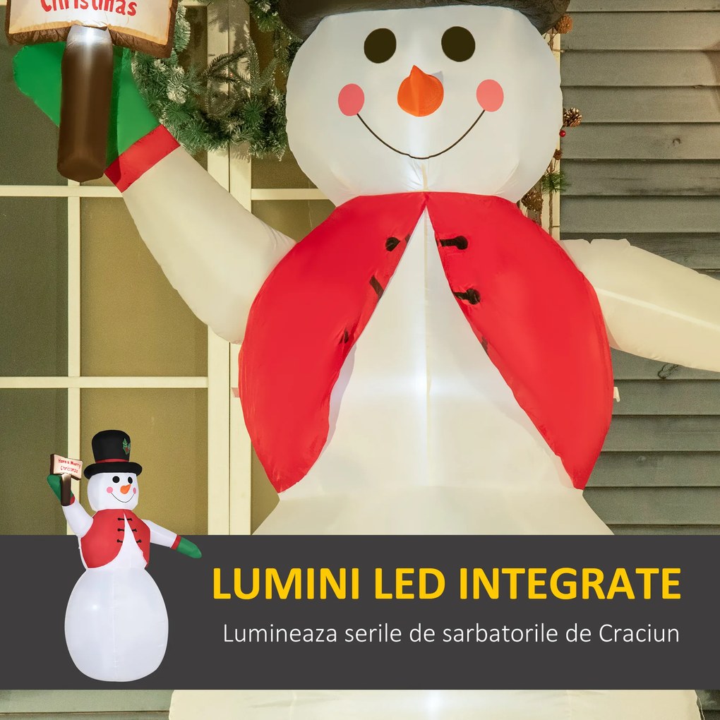 HOMCOM Decoratiune Om de zapada gonflabil de 242 cm cu 4 lumini LED, IP44 impermeabil, poliester | Aosom Romania