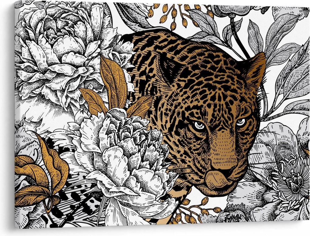 Tablou - Leopard între flori (70x50 cm)