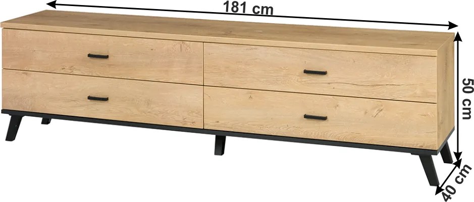 TV măsuţă, stejar lefkas/negru, SIRAN TYP 6