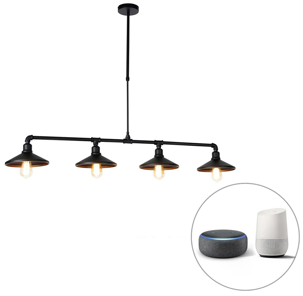 Lampă suspendată inteligentă neagră cu 4 lumini incl. Wifi ST64 - Laser
