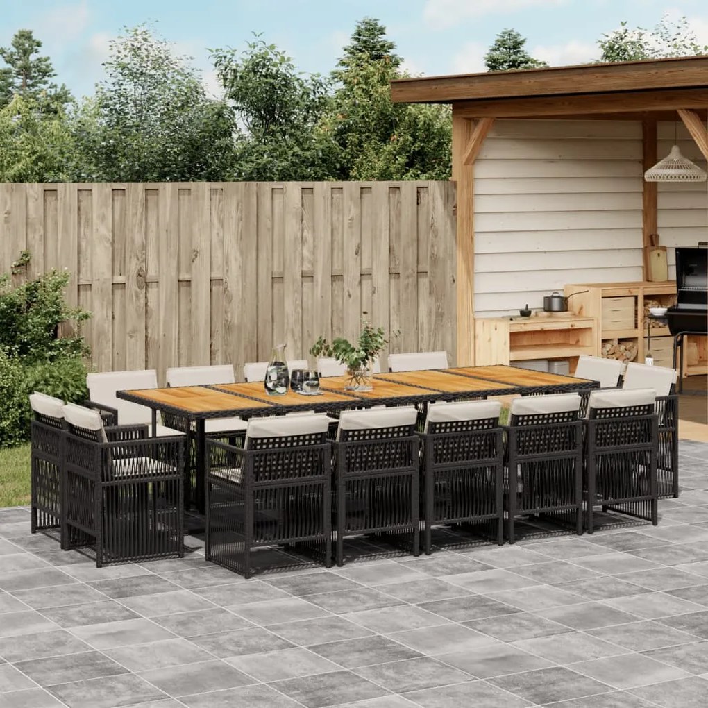 vidaXL Set mobilier de grădină cu perne, 15 piese, negru, poliratan