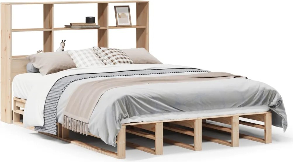 vidaXL Pat cu bibliotecă fără saltea, 160x200 cm, lemn masiv