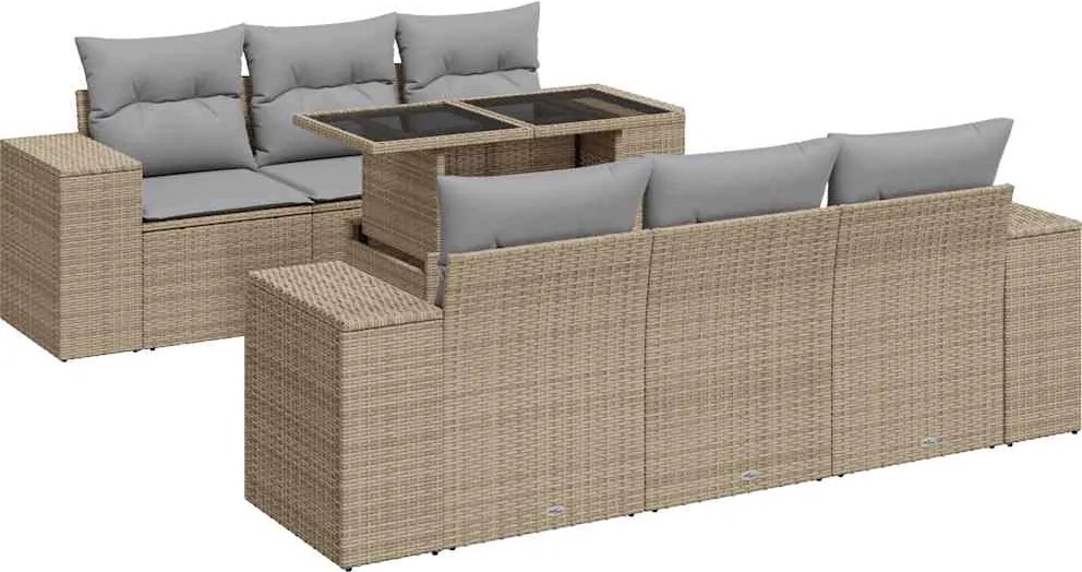 vidaXL Set canapele de grădină, 7 piese, cu perne, bej, poliratan