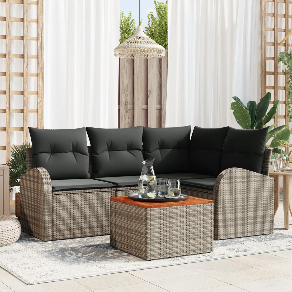 vidaXL Set de canapele pentru grădină 5 pcs Gri Rattan poli
