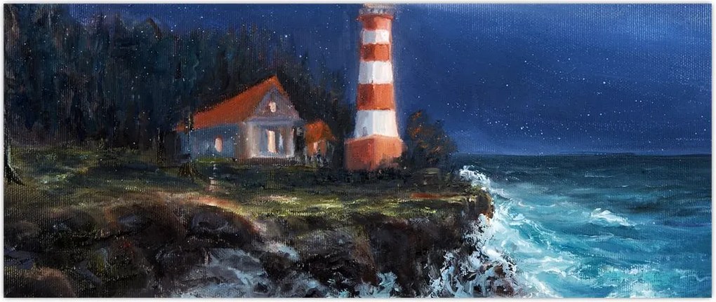 Tablou - Far pe malul oceanului, aquarelă (120x50 cm)