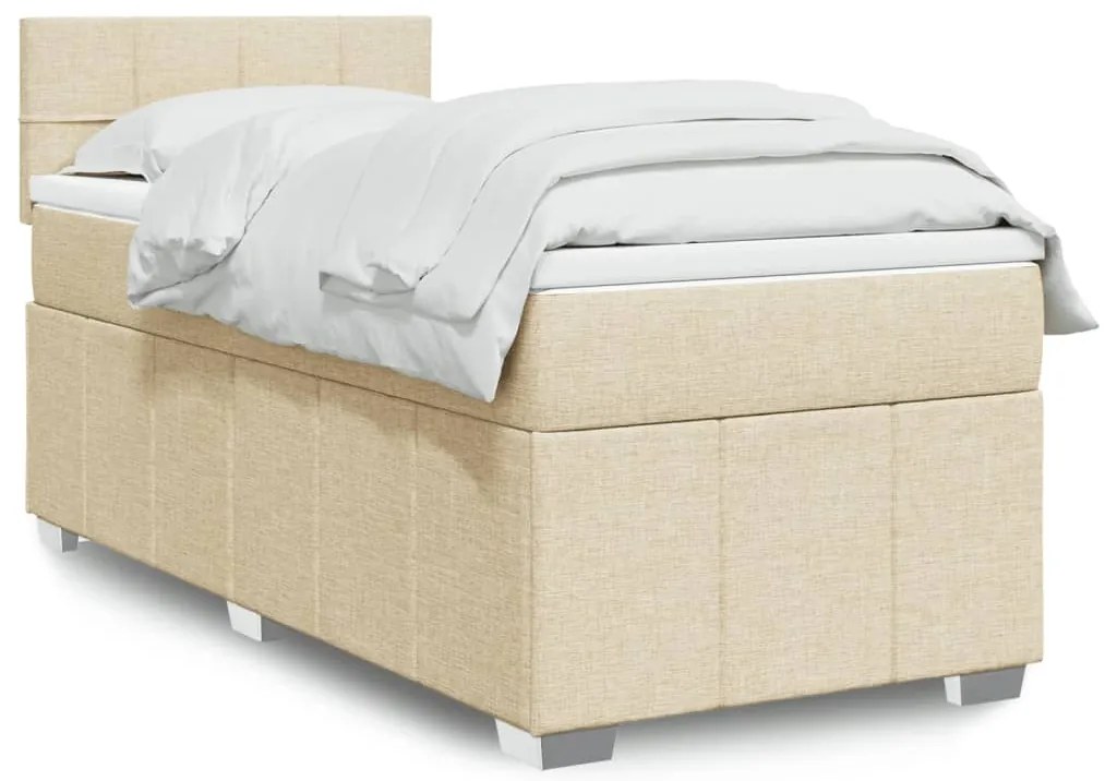 vidaXL Pat box spring cu saltea, crem, 80x200 cm, textil