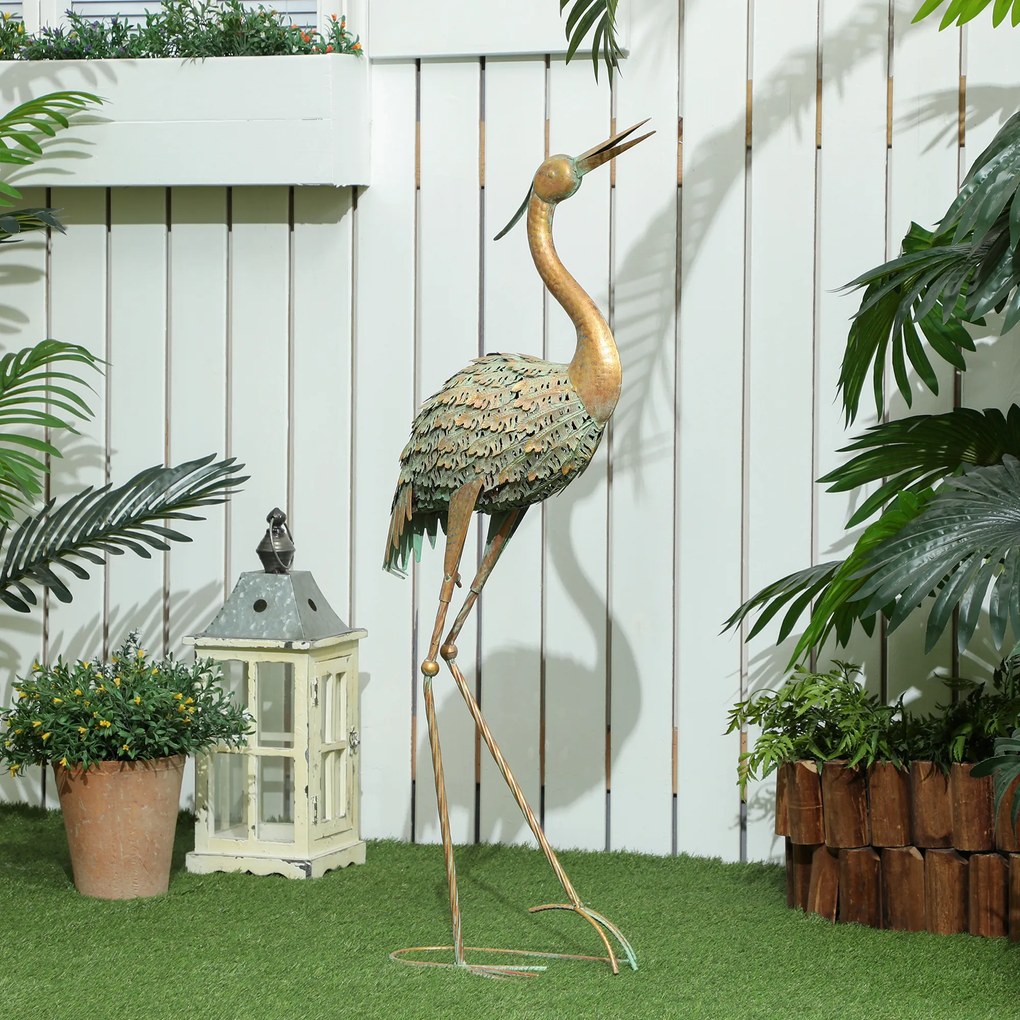 Outsunny Sculptură de egretă în metal pentru grădină exterioară 90 cm, multicolor | Aosom Romania