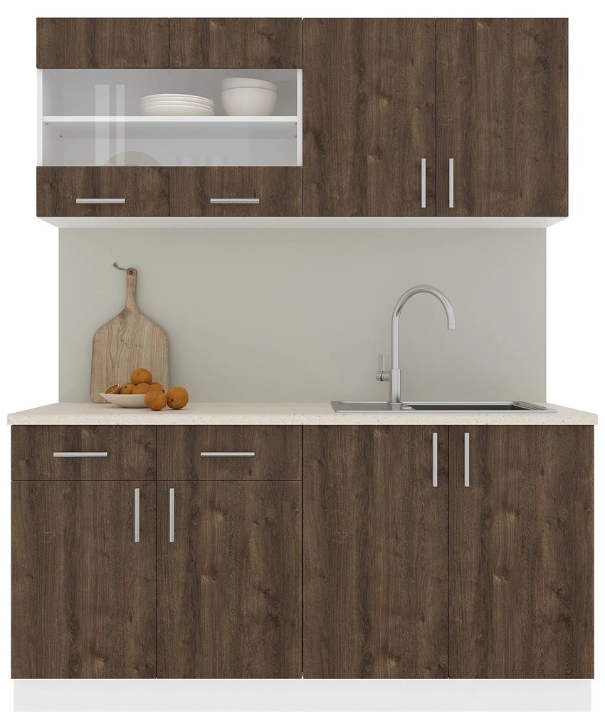 Set Bucatarie Karo V8, Stejar Bronz/Alb, Blat Thermo 28 mm, L 160 cm